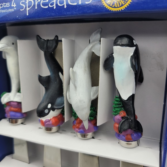 Concepts 4 Ocean Frolic Relish Knives Spreaders Set 4 Dolphin Orca Killer Whale - Picture 3 of 5